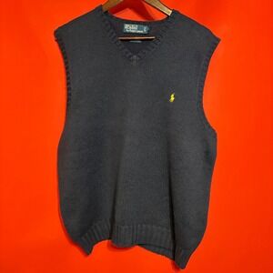 Polo Ralph Lauren‎ V Neck Sweater Vest Navy Blue Mens Size L